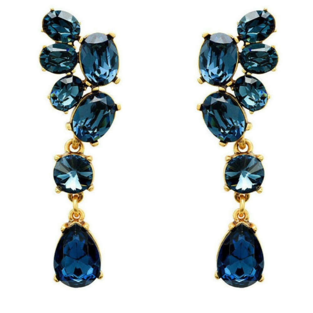 Signed Oscar de la Renta Geometric Blue Earrings